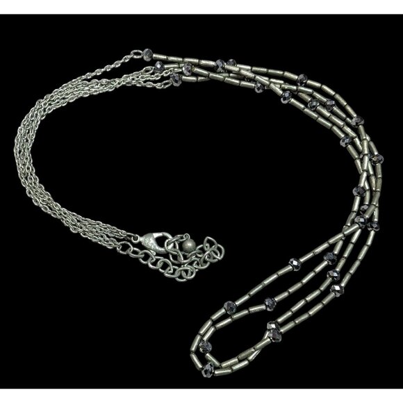 Elegant Glam Multilayer Metal And Glass Silver Tone Beaded Necklace - Picture 1 of 8